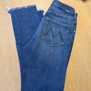 MOTHER Ankle Cropped Blue Jeans